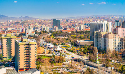 Fototapeta na wymiar Ankara/Turkey-March 20 2019: Panoramic Ankara view with Ismet Inonu Boulevard