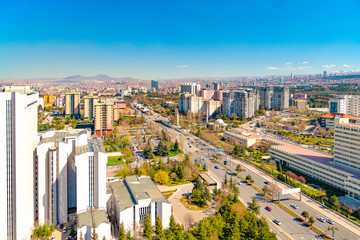 Naklejka premium Ankara/Turkey-March 20 2019: Panoramic Ankara view with Ismet Inonu Boulevard