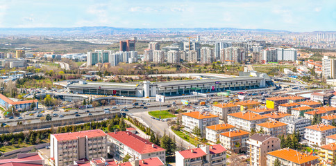 Ankara/Turkey-March 20 2019: Panoramic Ankara view with Emek district and intercity bus terminal