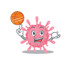 A sporty corona virus germ cartoon mascot design playing basketball