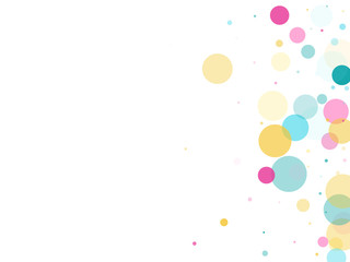 Memphis round confetti festive background in cyan blue, pink and yellow. Childish pattern vector.