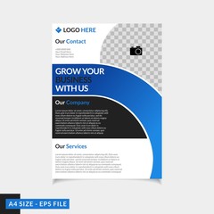 Business brochure cover template vector abstract design in A4 flyer template blue colors with geometry shapes suitable for business magazine cover, poster background and leaflets layout