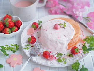 春スイーツ 桜パンケーキ