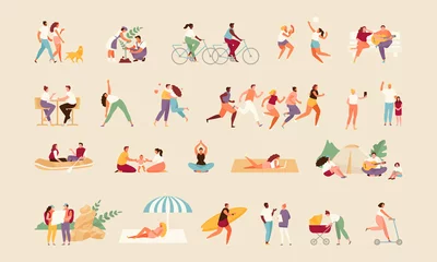 Zelfklevend Fotobehang Large collection of summer active people. Recreation and outdoor sports vector illustration © artbesouro