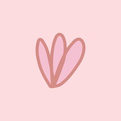 Sign hand drawn herbal Twig leaves. Floral sprig. Spring flower, buttons, blade, bush isolated on pink background. Cartoon outline vector illustration