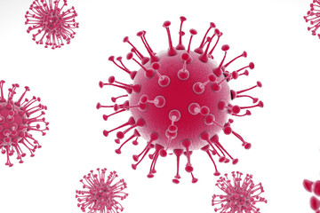 3D rendering Corona virus (19-COVID). Red virus on white background, coronavirus