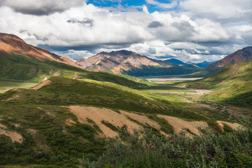 View of Alaskan Mountain Range in Denali National Park, Alaska