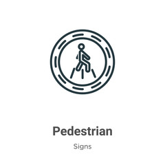 Fototapeta premium Pedestrian outline vector icon. Thin line black pedestrian icon, flat vector simple element illustration from editable signs concept isolated stroke on white background
