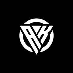 AK logo with triangle shape and circle rounded design template