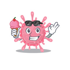 cartoon character of corona virus germ holding an ice cream