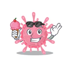 Fotobehang cartoon character of corona virus germ holding an ice cream © kongvector