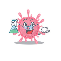 Smart Professor of corona virus germ mascot design holding a glass tube