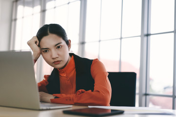 Business asian woman stress from covid 19 virus outbreak about world finance.