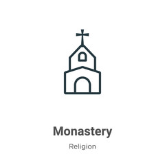 Monastery outline vector icon. Thin line black monastery icon, flat vector simple element illustration from editable religion concept isolated stroke on white background