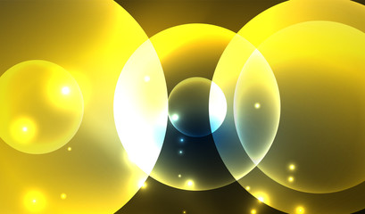 Glowing neon shiny transparent abstract geometric shapes with light effects. Techno futuristic vector abstract background For Wallpaper, Banner, Background, Card, Book Illustration, landing page