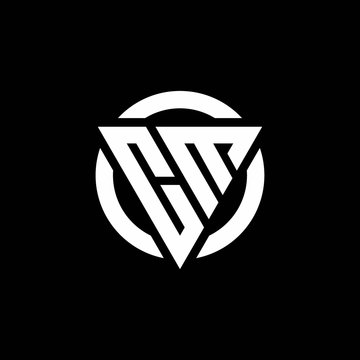 CM logo with triangle shape and circle rounded design template