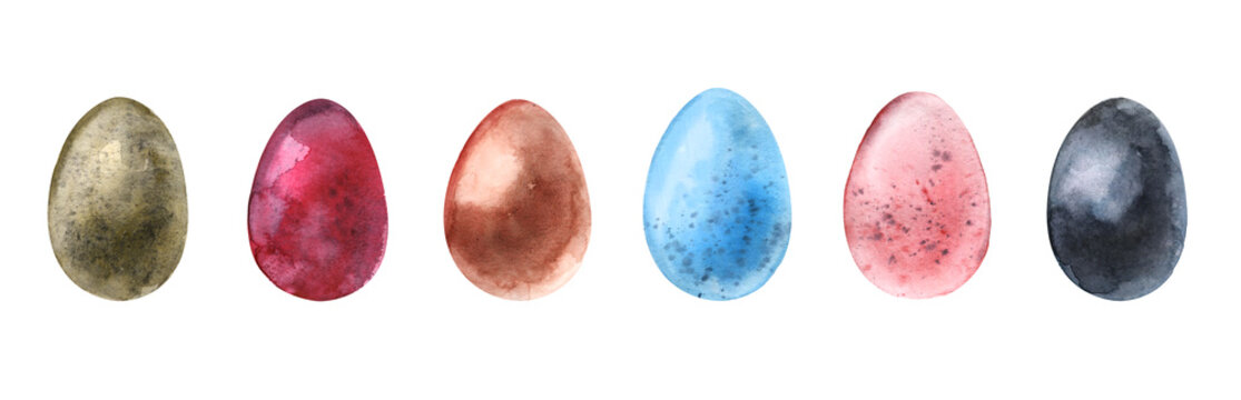 Easter eggs, watercolor clipart elements are isolated on a white background.