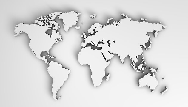 3D illustration world map on a white background.