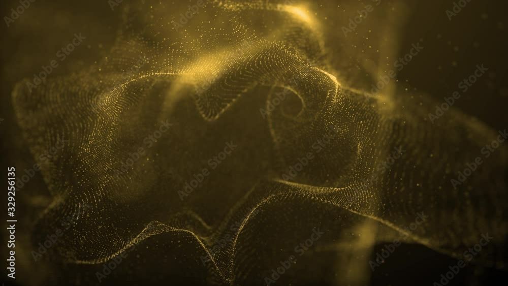 Poster beautiful golden particle flow abstract background fluid wavy design element technology, science, music