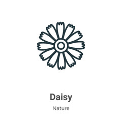 Daisy outline vector icon. Thin line black daisy icon, flat vector simple element illustration from editable nature concept isolated stroke on white background