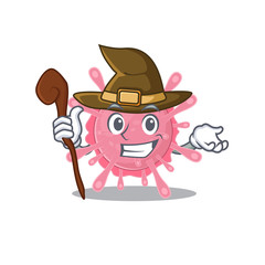 Cute and sneaky Witch corona virus germ cartoon design style