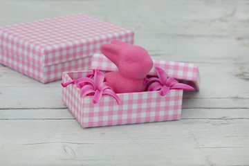 Pink Gift Boxes And Felt Easter Bunnies