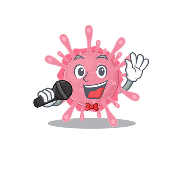 Cute corona virus germ sings a song with a microphone