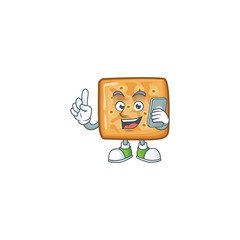 A sweet crackers cartoon design style speaking on phone