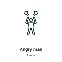 Angry man outline vector icon. Thin line black angry man icon, flat vector simple element illustration from editable humans concept isolated stroke on white background