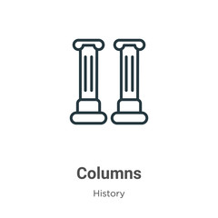 Columns outline vector icon. Thin line black columns icon, flat vector simple element illustration from editable history concept isolated stroke on white background