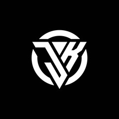 JK logo with triangle shape and circle rounded design template