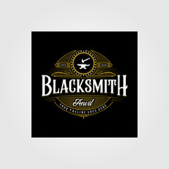 Fototapeta premium vintage blacksmith forge logo , anvil vector illustration design
