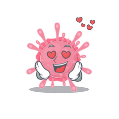 cute corona virus germ cartoon character showing a falling in love face
