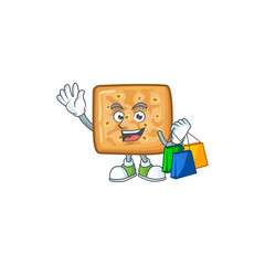 Smiley rich crackers mascot design with Shopping bag