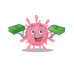happy face corona virus germ character having money on hands