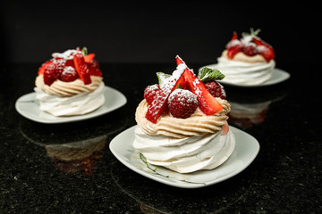 Pavlova cake dessert strawberry meringue cream