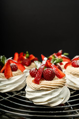 Pavlova cake dessert strawberry meringue cream