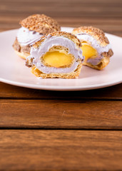 Choux cake dessert sweet lemon yellow