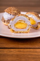 Choux cake dessert sweet lemon yellow