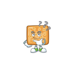 Cute crackers cartoon character using a microphone