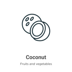 Coconut outline vector icon. Thin line black coconut icon, flat vector simple element illustration from editable fruits concept isolated stroke on white background