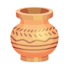 Ceramic Vessel or Vase with Design and Wide Neck Vector Illustration