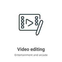 Fototapeta premium Video editing outline vector icon. Thin line black video editing icon, flat vector simple element illustration from editable entertainment and arcade concept isolated stroke on white background