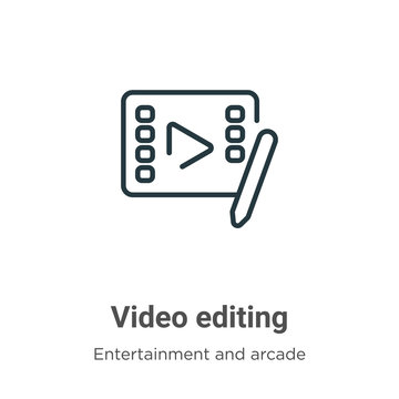 Video editing outline vector icon. Thin line black video editing icon, flat vector simple element illustration from editable entertainment and arcade concept isolated stroke on white background