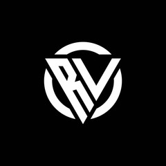 RV logo with triangle shape and circle rounded design template