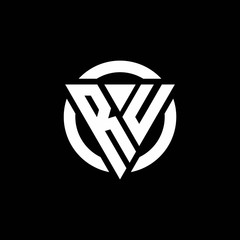 RU logo with triangle shape and circle rounded design template