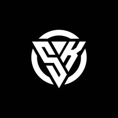 SK logo with triangle shape and circle rounded design template