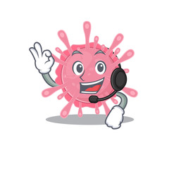 Charming corona virus germ cartoon character design wearing headphone
