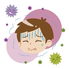 寒気・悪寒を感じている男の子とウイルス