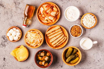Fermented food, probiotics, top view